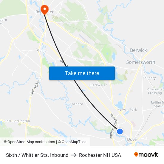 Sixth / Whittier Sts. Inbound to Rochester NH USA map