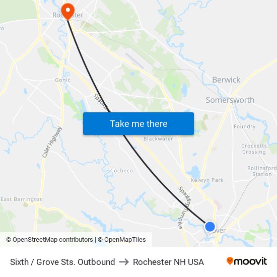 Sixth / Grove Sts. Outbound to Rochester NH USA map