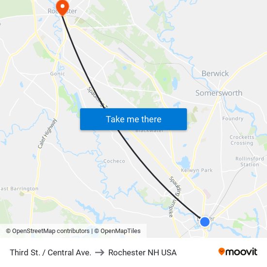 Third St. / Central Ave. to Rochester NH USA map