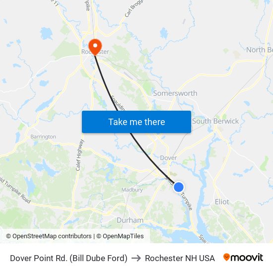 Dover Point Rd. (Bill Dube Ford) to Rochester NH USA map