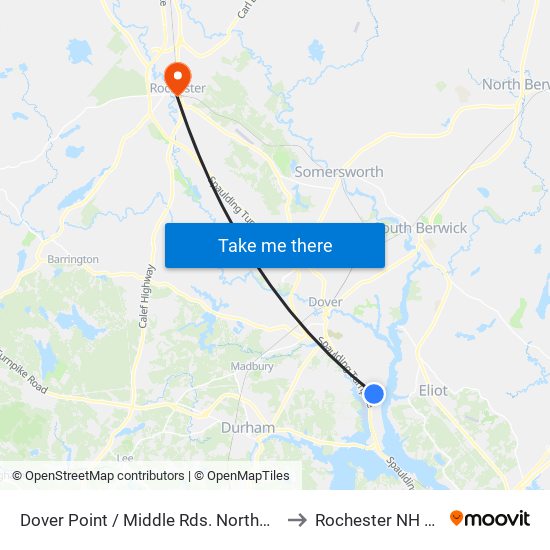 Dover Point / Middle Rds. Northbound to Rochester NH USA map