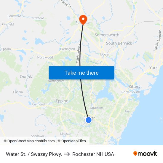 Water St. / Swazey Pkwy. to Rochester NH USA map