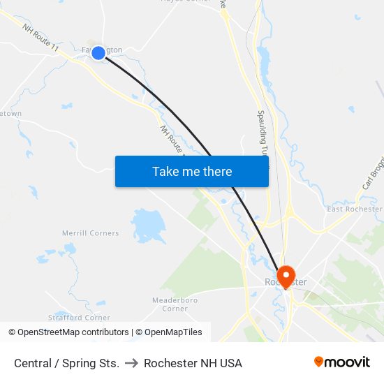 Central / Spring Sts. to Rochester NH USA map