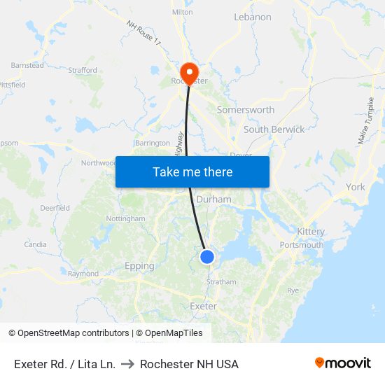 Exeter Rd. / Lita Ln. to Rochester NH USA map