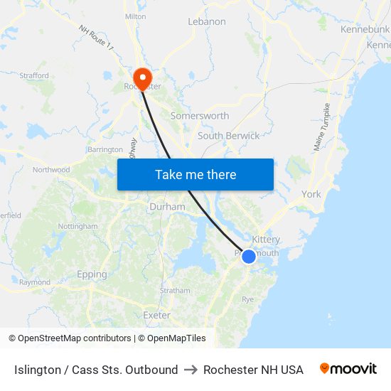 Islington / Cass Sts. Outbound to Rochester NH USA map