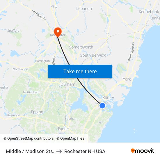 Middle / Madison Sts. to Rochester NH USA map