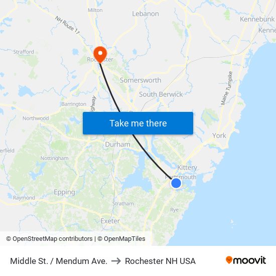 Middle St. / Mendum Ave. to Rochester NH USA map