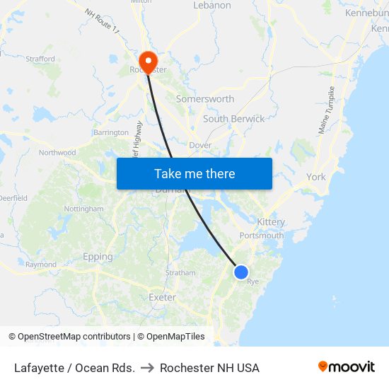 Lafayette / Ocean Rds. to Rochester NH USA map