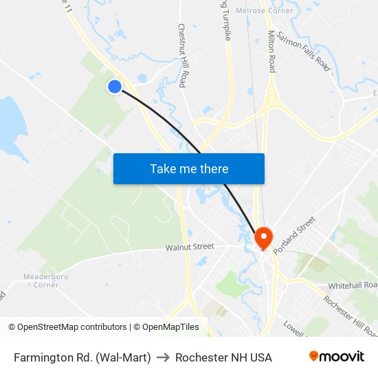 Farmington Rd. (Wal-Mart) to Rochester NH USA map