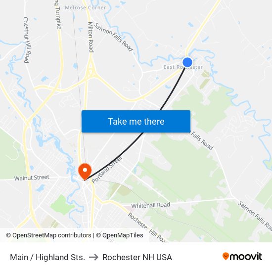 Main / Highland Sts. to Rochester NH USA map