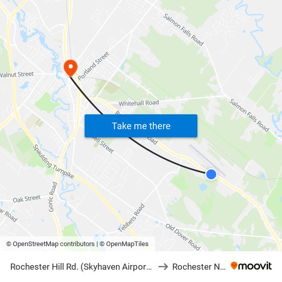 Rochester Hill Rd. (Skyhaven Airport) Southbound to Rochester NH USA map