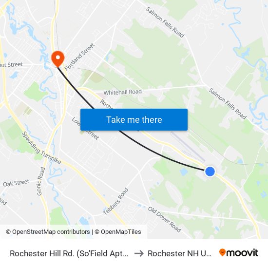 Rochester Hill Rd. (So'Field Apts.) to Rochester NH USA map