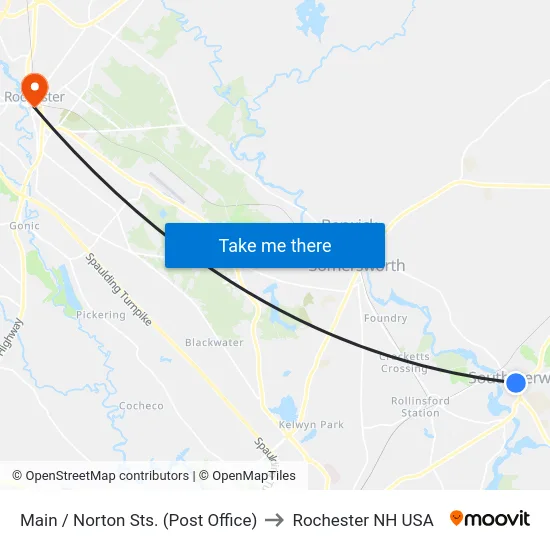 Main / Norton Sts. (Post Office) to Rochester NH USA map