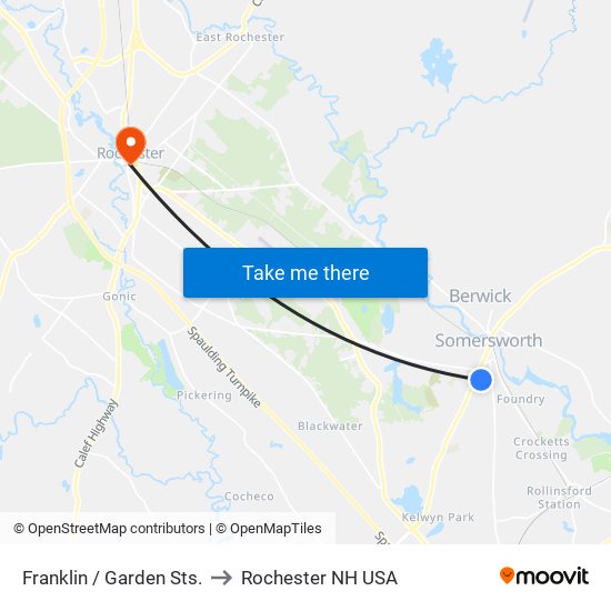 Franklin / Garden Sts. to Rochester NH USA map