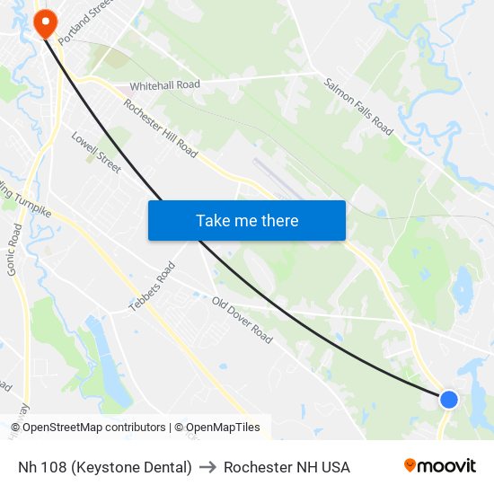 Nh 108 (Keystone Dental) to Rochester NH USA map