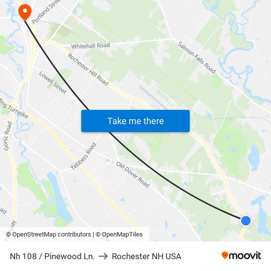 Nh 108 / Pinewood Ln. to Rochester NH USA map