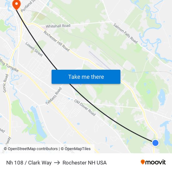 Nh 108 / Clark Way to Rochester NH USA map