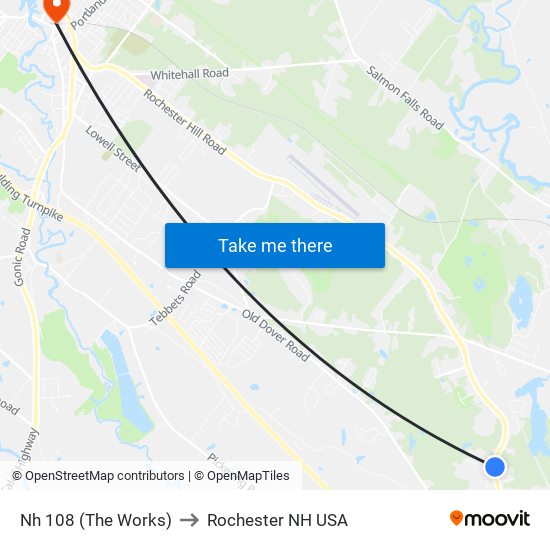 Nh 108 (The Works) to Rochester NH USA map