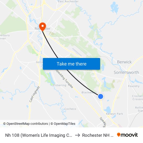 Nh 108 (Women's Life Imaging Center) to Rochester NH USA map