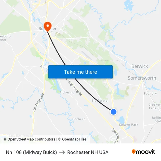 Nh 108 (Midway Buick) to Rochester NH USA map