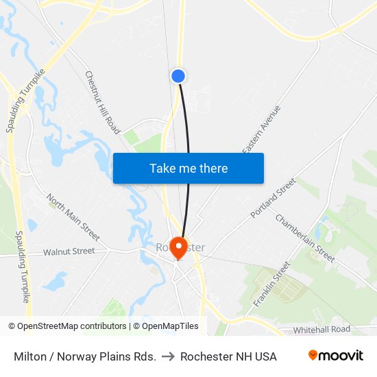 Milton / Norway Plains Rds. to Rochester NH USA map