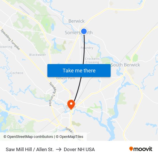 Saw Mill Hill / Allen St. to Dover NH USA map