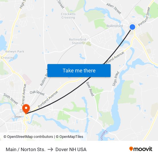 Main / Norton Sts. to Dover NH USA map