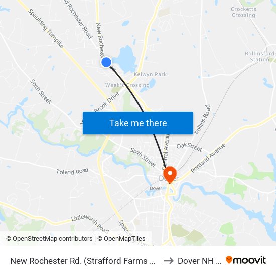 New Rochester Rd. (Strafford Farms Restaurant) to Dover NH USA map