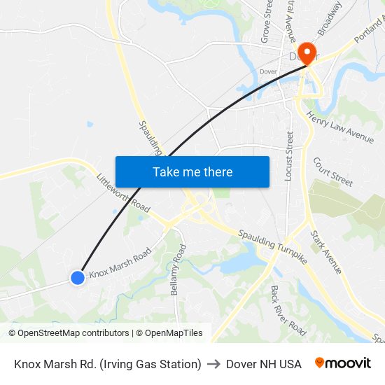 Knox Marsh Rd. (Irving Gas Station) to Dover NH USA map