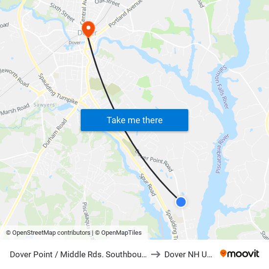 Dover Point / Middle Rds. Southbound to Dover NH USA map