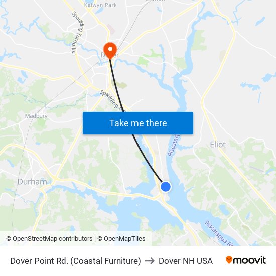 Dover Point Rd. (Coastal Furniture) to Dover NH USA map