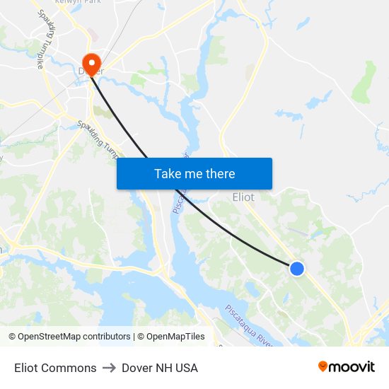 Eliot Commons to Dover NH USA map