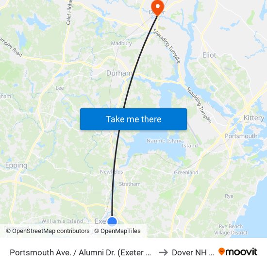 Portsmouth Ave. / Alumni Dr. (Exeter Commons) to Dover NH USA map