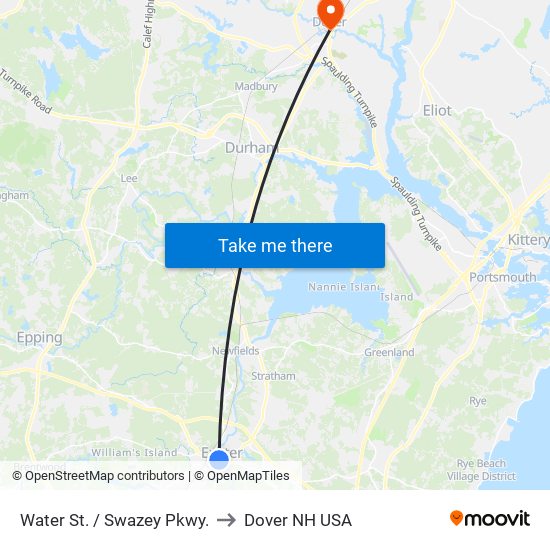 Water St. / Swazey Pkwy. to Dover NH USA map