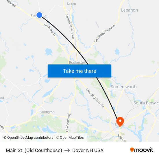 Main St. (Old Courthouse) to Dover NH USA map