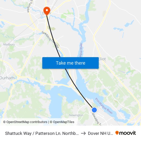 Shattuck Way / Patterson Ln. Northbound to Dover NH USA map