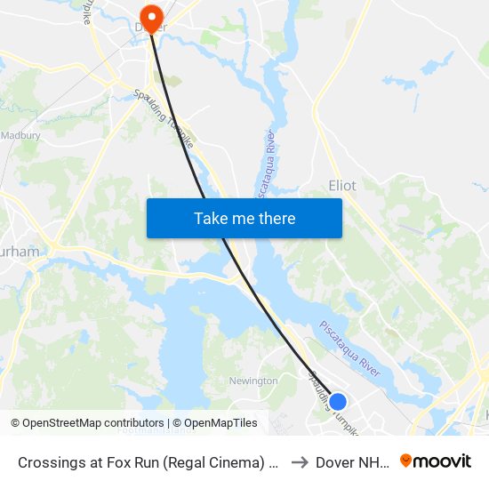 Crossings at Fox Run (Regal Cinema) Southbound to Dover NH USA map