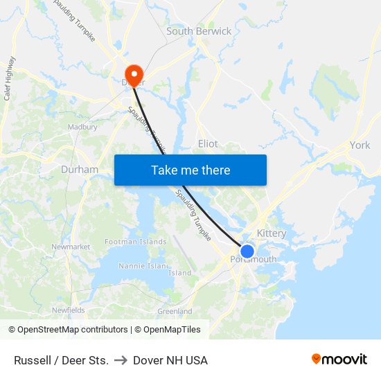 Russell / Deer Sts. to Dover NH USA map