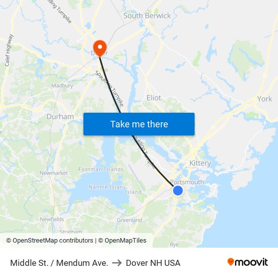 Middle St. / Mendum Ave. to Dover NH USA map