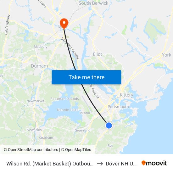 Wilson Rd. (Market Basket) Outbound to Dover NH USA map