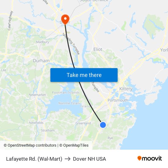 Lafayette Rd. (Wal-Mart) to Dover NH USA map