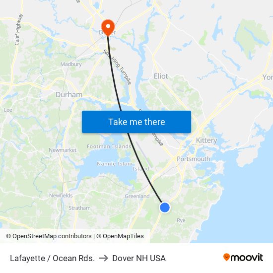 Lafayette / Ocean Rds. to Dover NH USA map