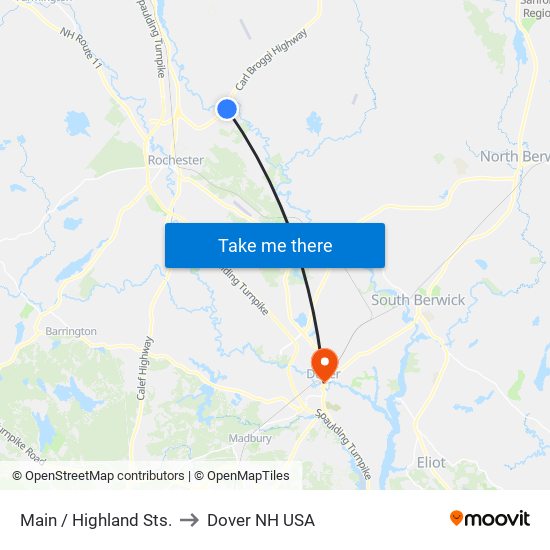 Main / Highland Sts. to Dover NH USA map