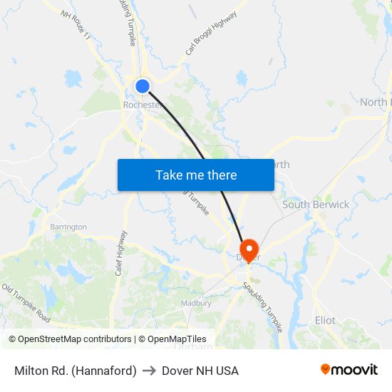 Milton Rd. (Hannaford) to Dover NH USA map