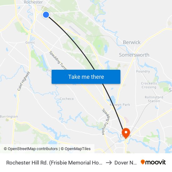 Rochester Hill Rd. (Frisbie Memorial Hospital) Southbound to Dover NH USA map