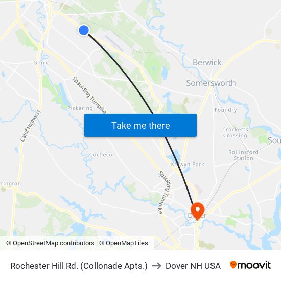 Rochester Hill Rd. (Collonade Apts.) to Dover NH USA map