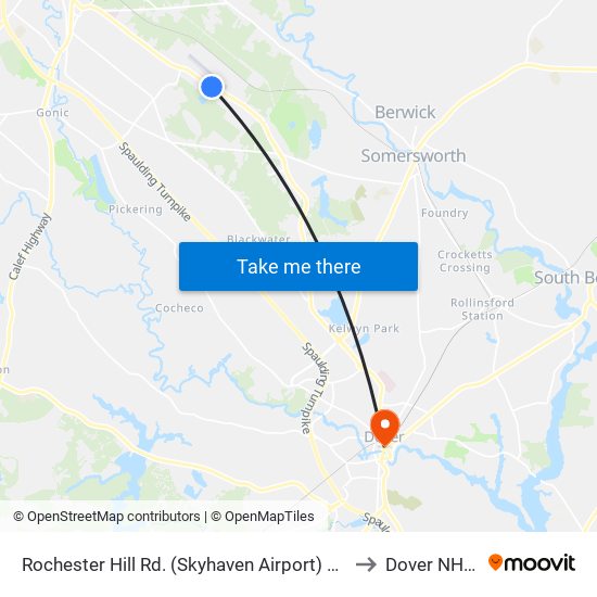 Rochester Hill Rd. (Skyhaven Airport) Southbound to Dover NH USA map