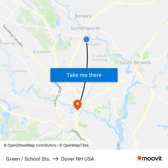 Green / School Sts. to Dover NH USA map