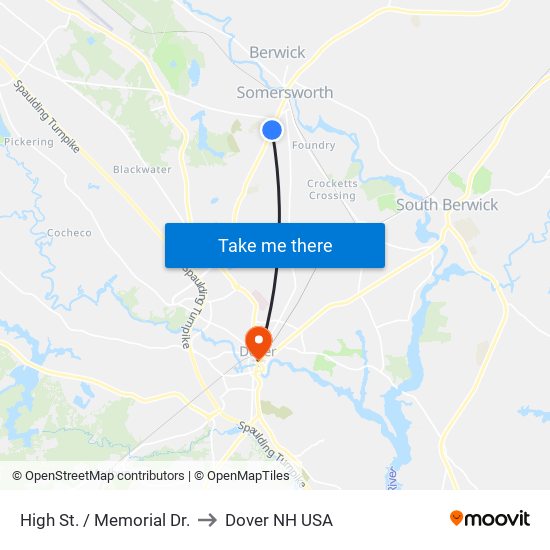 High St. / Memorial Dr. to Dover NH USA map