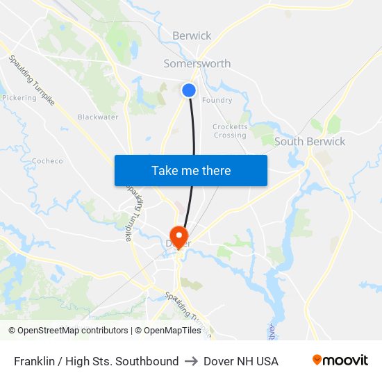 Franklin / High Sts. Southbound to Dover NH USA map